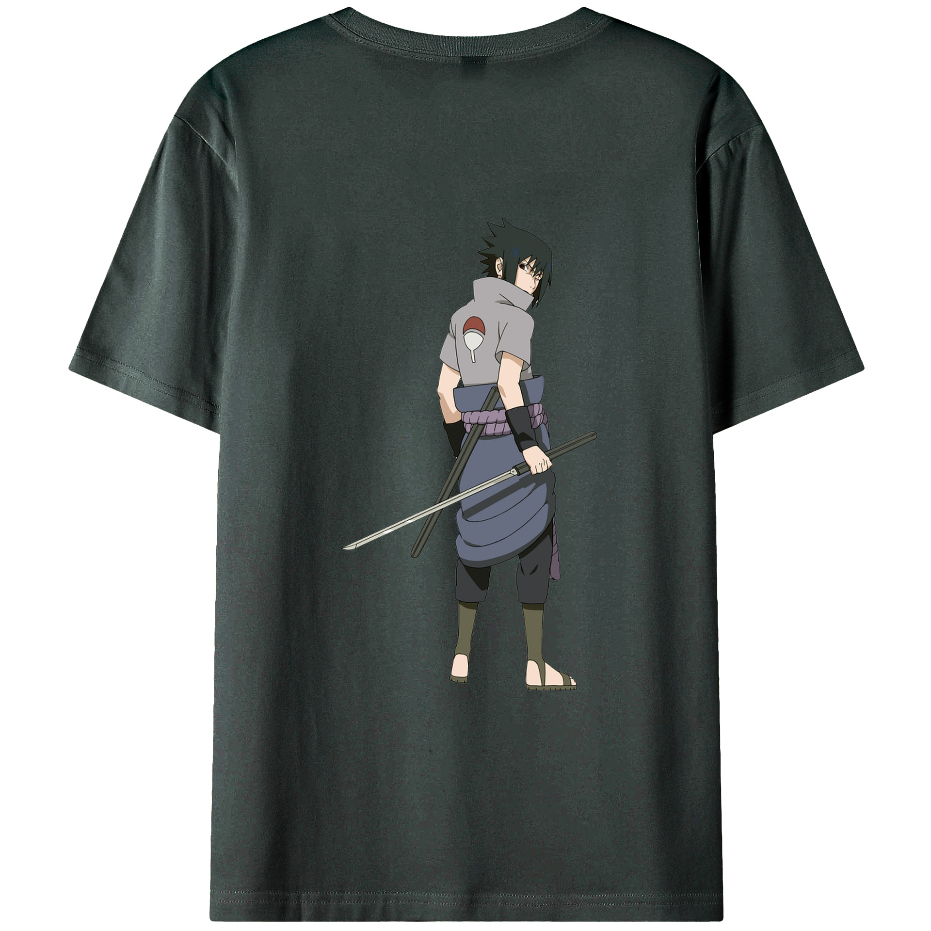 （画像用） NARUTO -ナルト- うちは サスケ Uchiha Sasuke 綿100％ メンズ半袖Tシャツ（バックプリント） 通気性